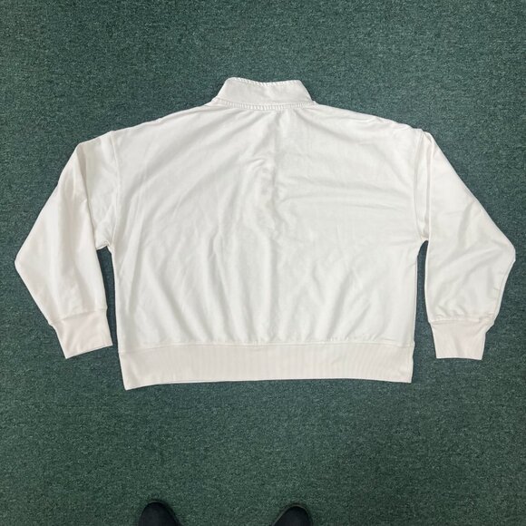 Women’s White Snap Button Mock Neck Pullover Sweatshirt Size L 60% Cotton Blend - Picture 3 of 8